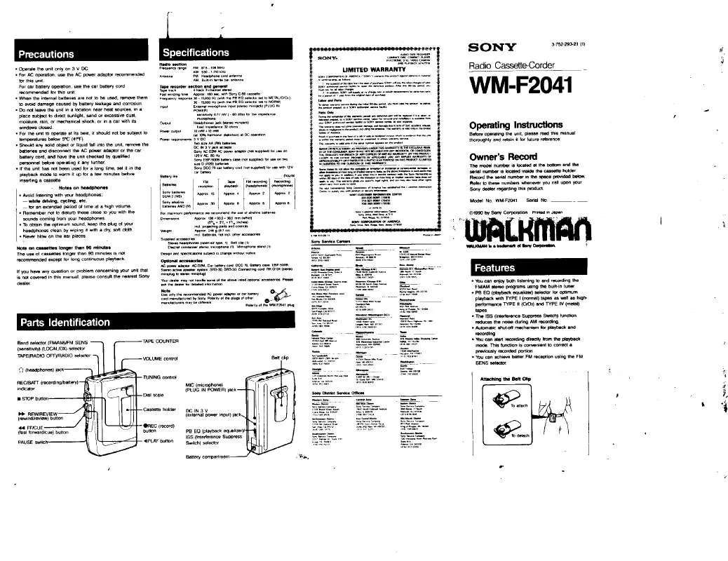 Mode d'emploi SONY WM-F2041