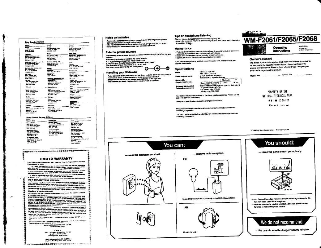 Mode d'emploi SONY WM-F2061