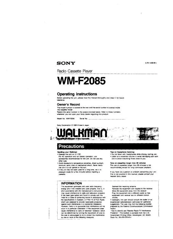 Mode d'emploi SONY WM-F2085