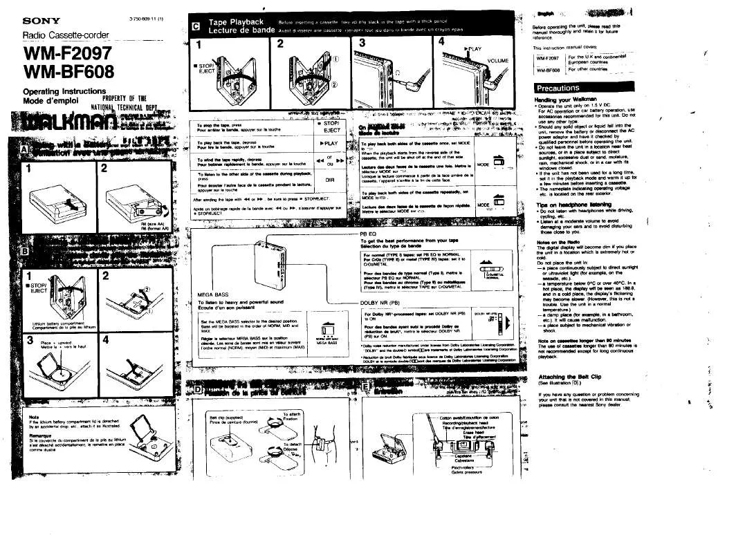 Mode d'emploi SONY WM-F2097