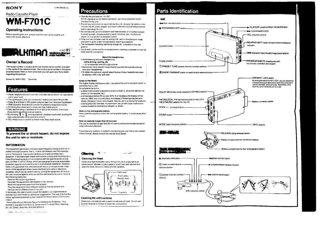 Mode d'emploi SONY WM-F701C