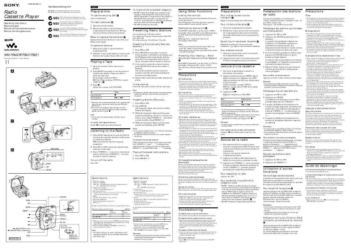 Mode d'emploi SONY WM-FS422ST