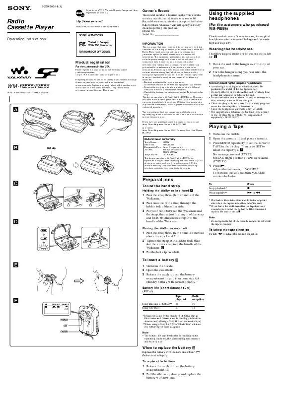 Mode d'emploi SONY WM-FS556