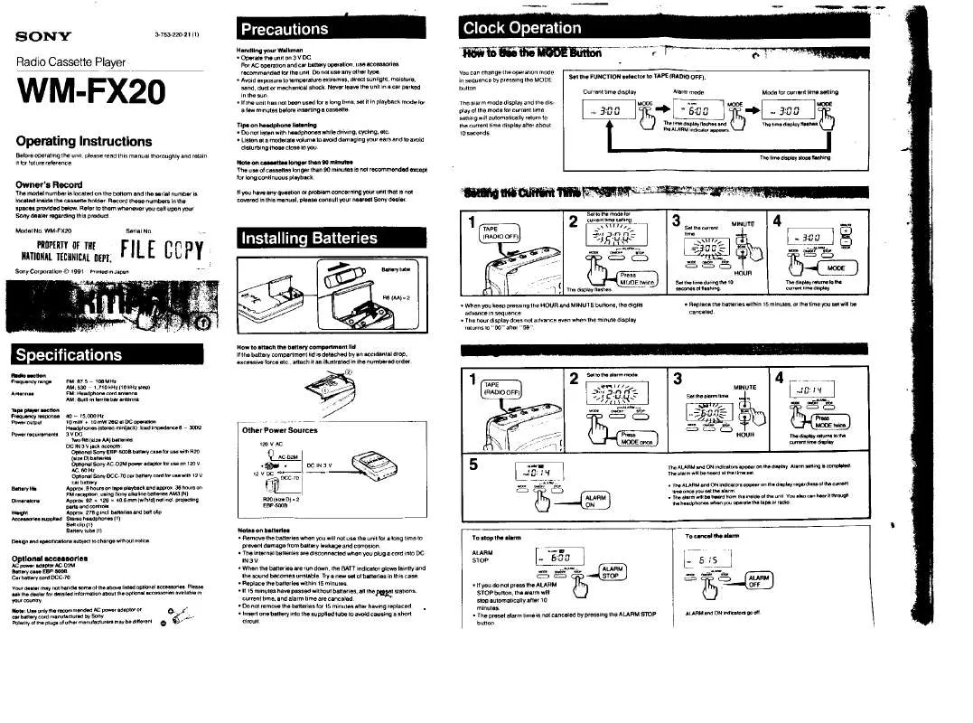 Mode d'emploi SONY WM-FX20