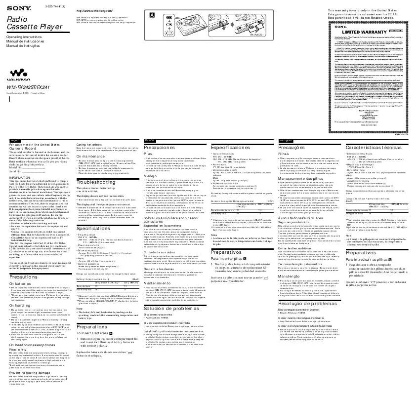 Mode d'emploi SONY WM-FX241