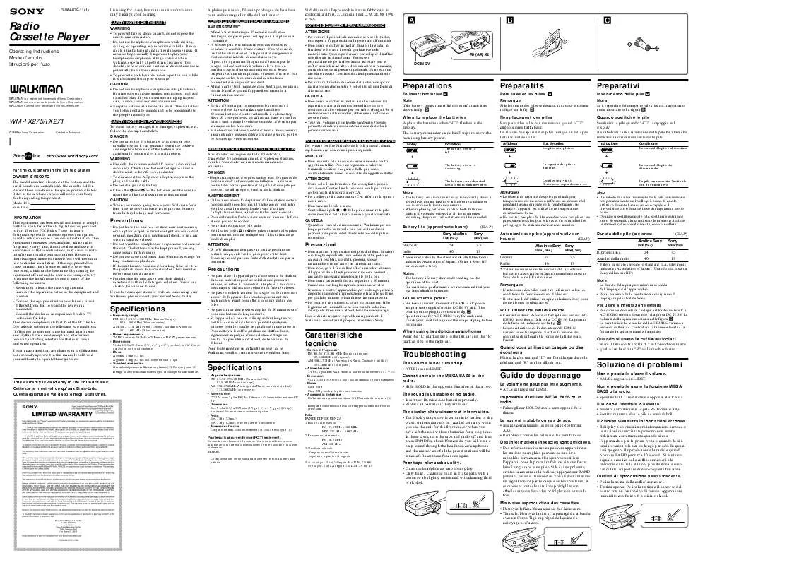 Mode d'emploi SONY WM-FX275