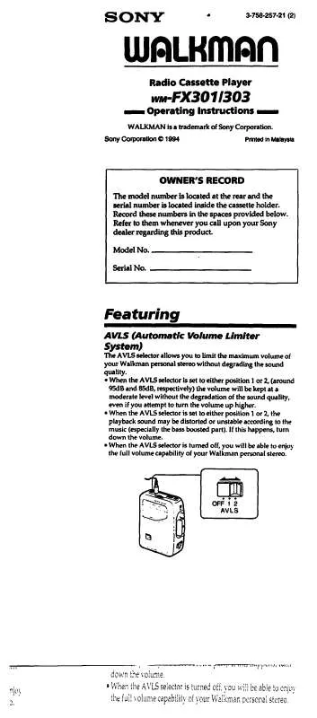 Mode d'emploi SONY WM-FX301