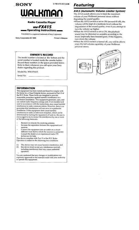 Mode d'emploi SONY WM-FX415