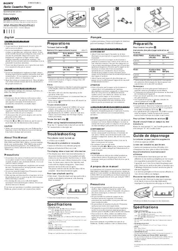 Mode d'emploi SONY WM-FX455