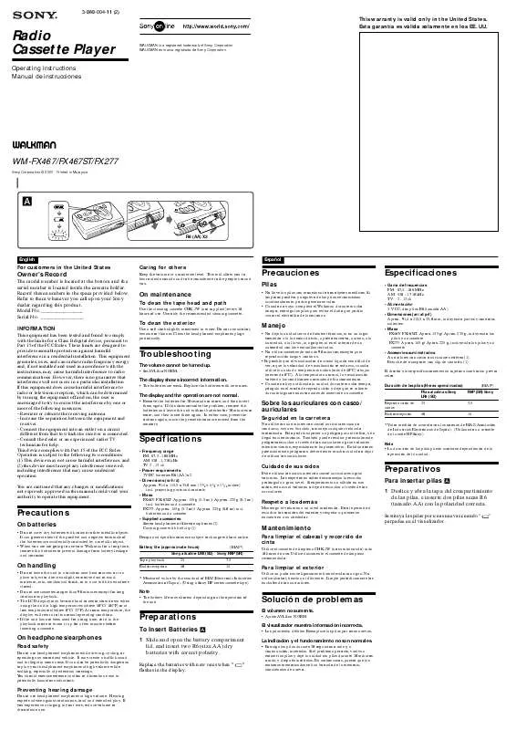 Mode d'emploi SONY WM-FX467