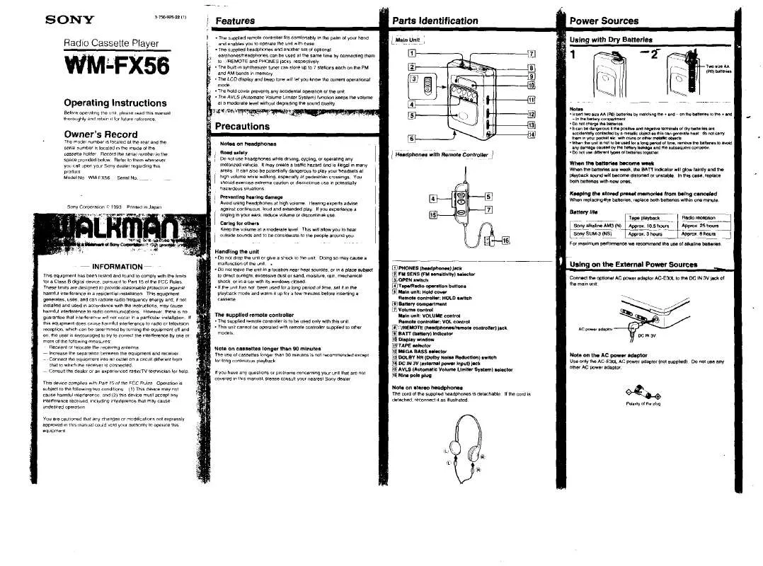 Mode d'emploi SONY WM-FX56