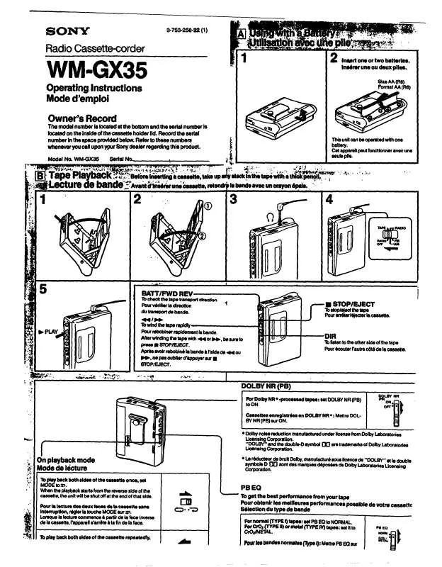 Mode d'emploi SONY WM-GX35