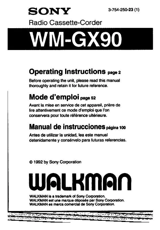 Mode d'emploi SONY WM-GX90