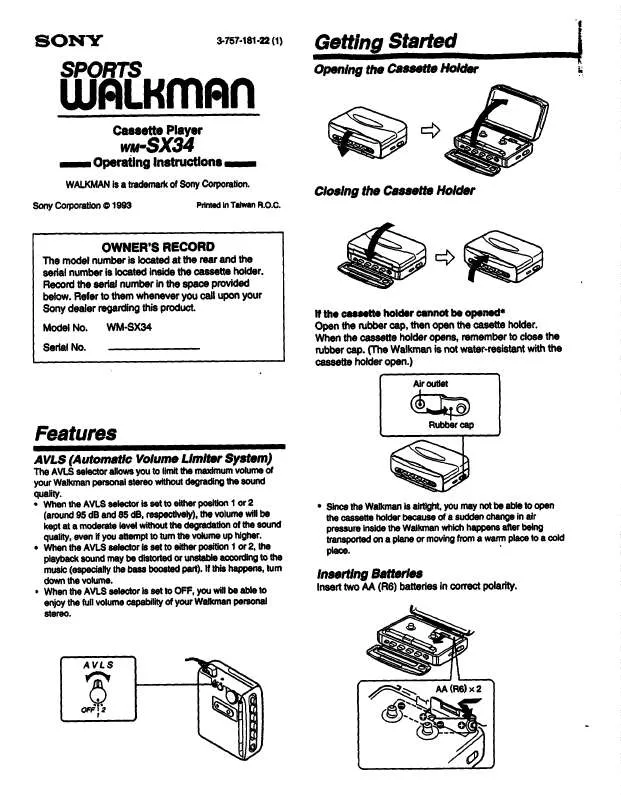 Mode d'emploi SONY WM-SX34