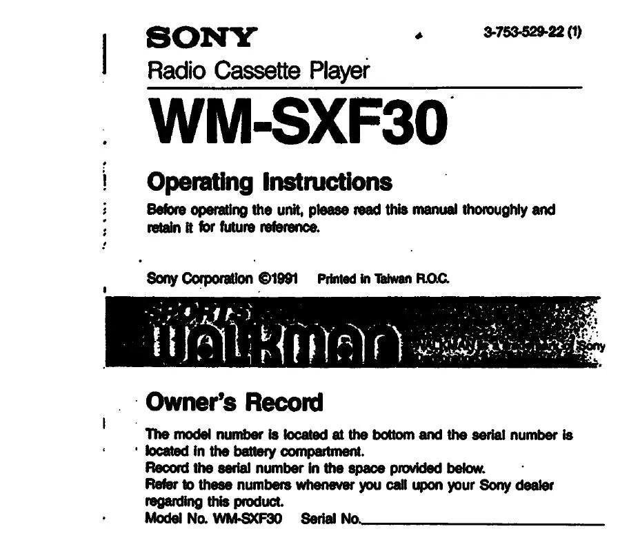 Mode d'emploi SONY WM-SXF30