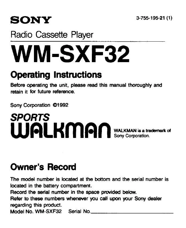 Mode d'emploi SONY WM-SXF32