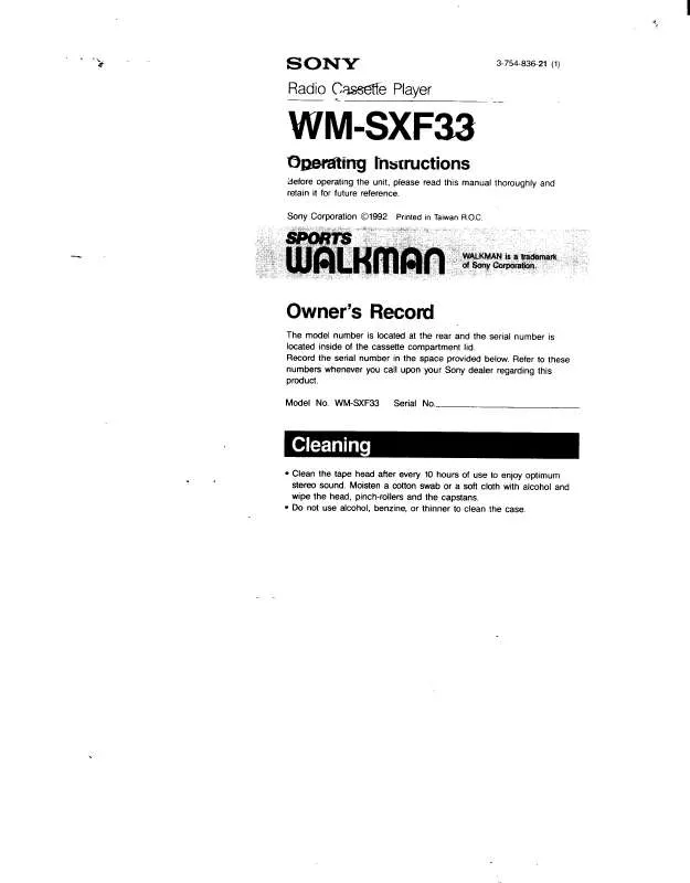 Mode d'emploi SONY WM-SXF33