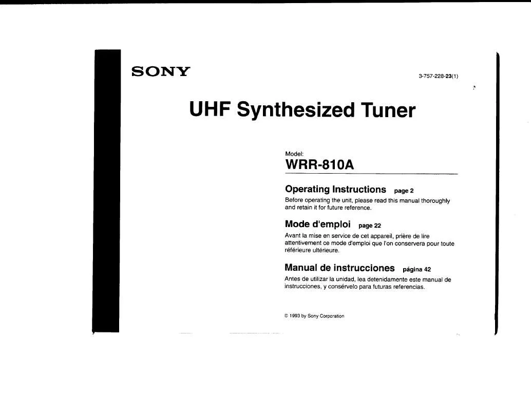 Mode d'emploi SONY WRR810A