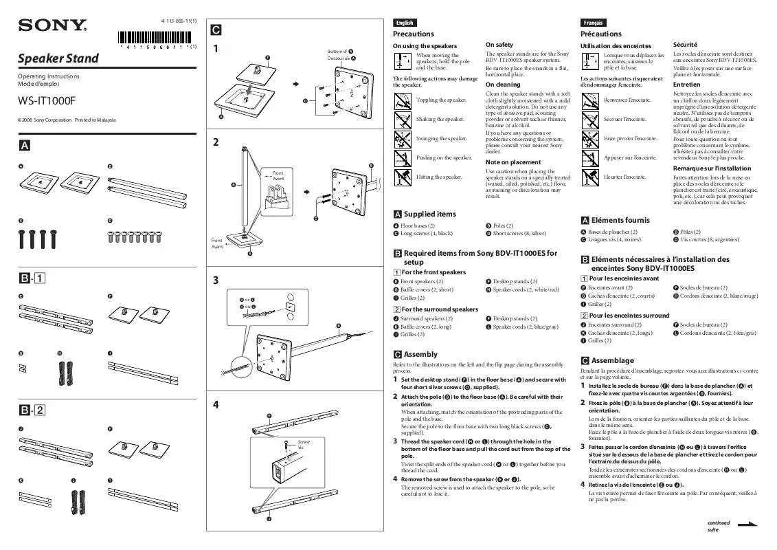 Mode d'emploi SONY WS-IT1000F