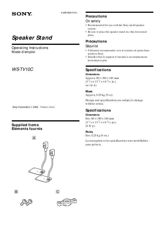 Mode d'emploi SONY WS-TV10C