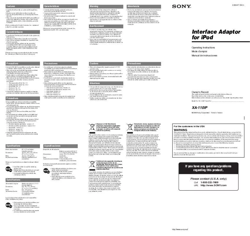 Mode d'emploi SONY XA-110IP