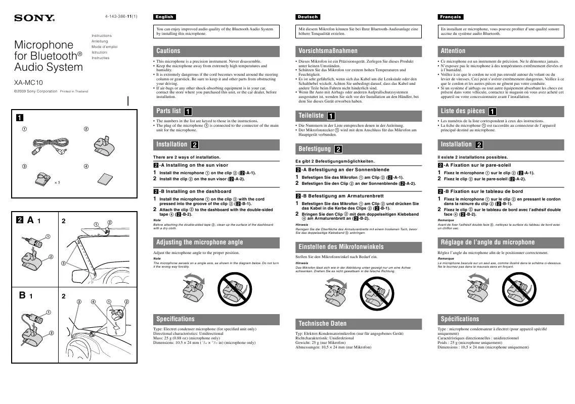 Mode d'emploi SONY XA-MC10