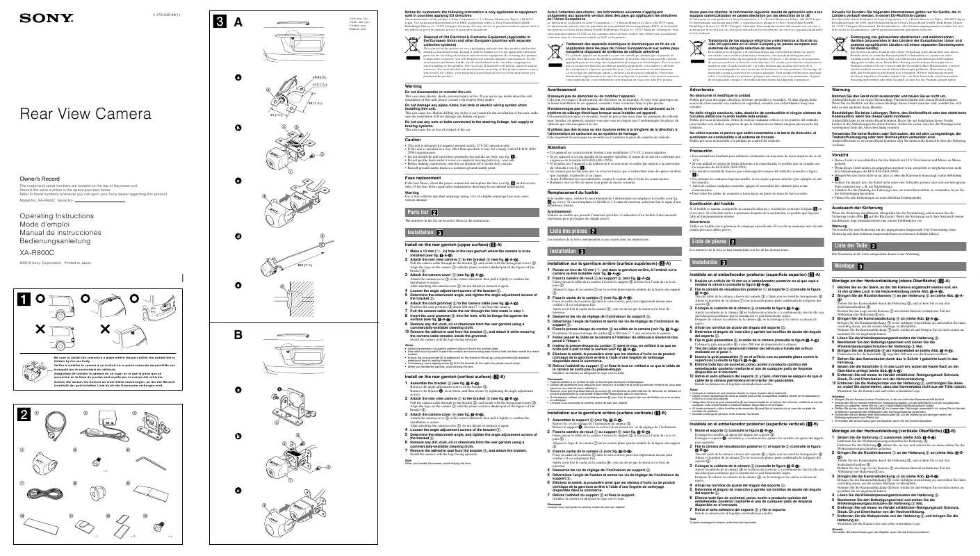 Mode d'emploi SONY XA-R800C