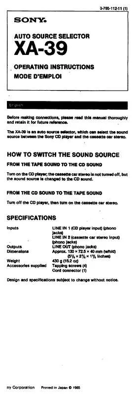 Mode d'emploi SONY XA-39