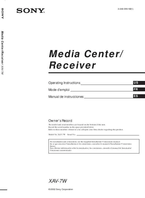 Mode d'emploi SONY XAV-7W