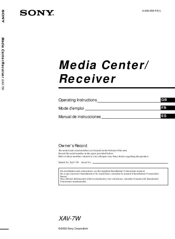 Mode d'emploi SONY XA-V7M