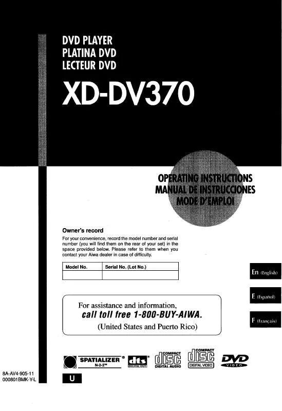 Mode d'emploi SONY XDDV370