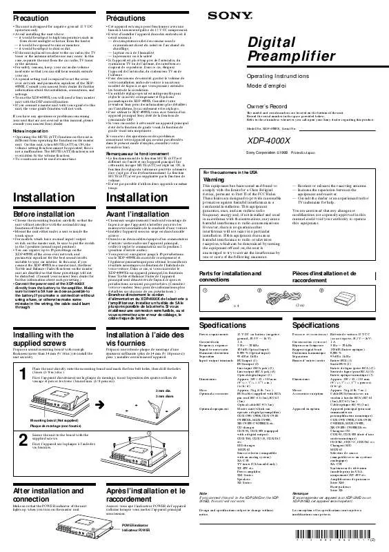 Mode d'emploi SONY XDP-4000X