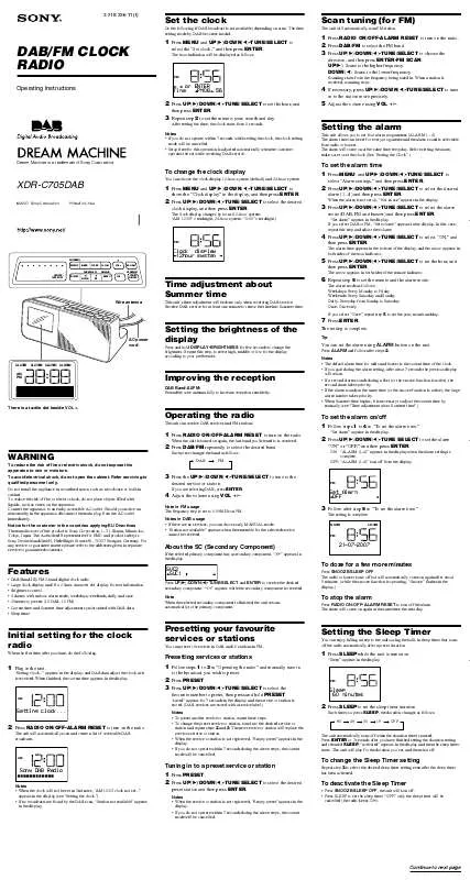 Mode d'emploi SONY XDR-C705DAB