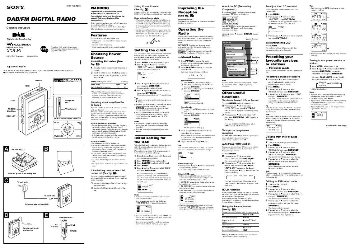 Mode d'emploi SONY XDR-M1