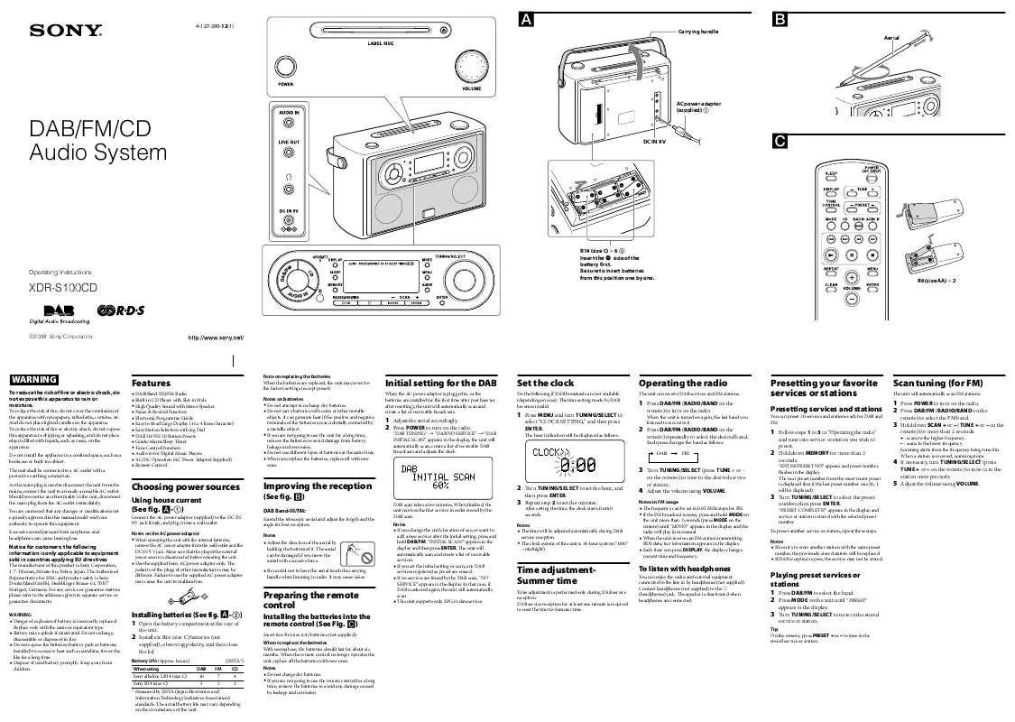 Mode d'emploi SONY XDR-S100CD