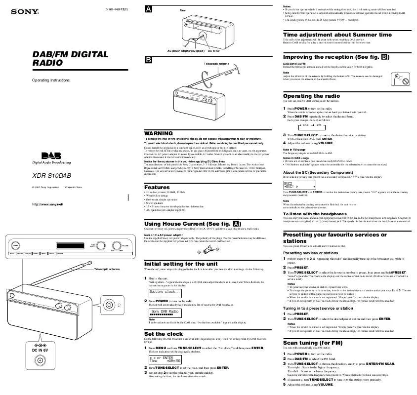 Mode d'emploi SONY XDR-S10DAB