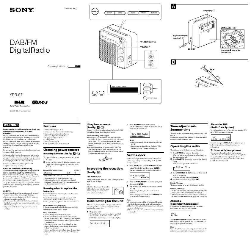 Mode d'emploi SONY XDR-S7