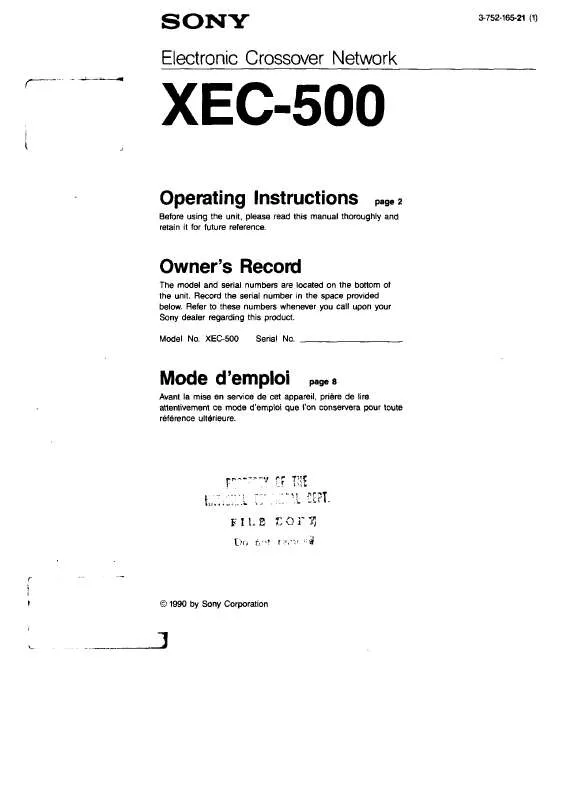 Mode d'emploi SONY XE-C500