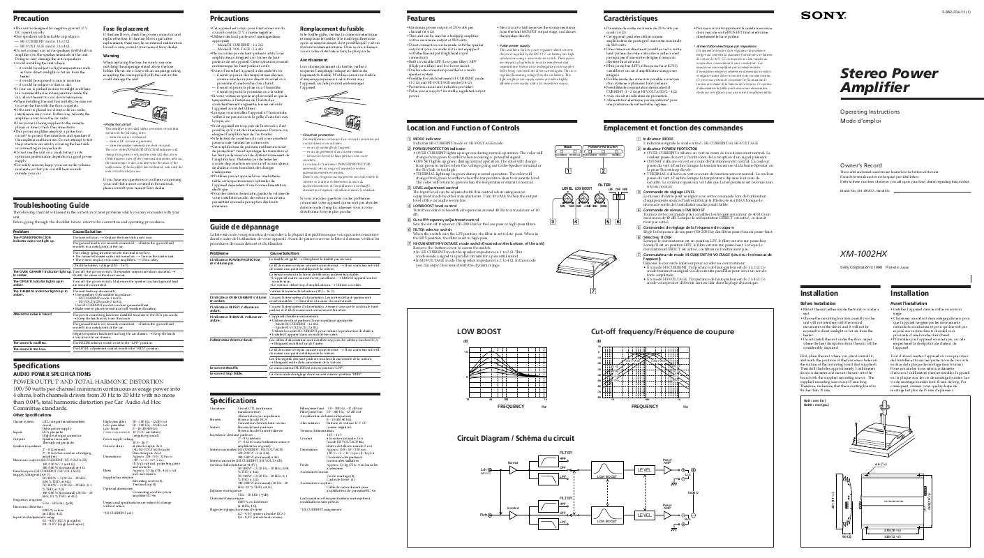 Mode d'emploi SONY XM-1002HX