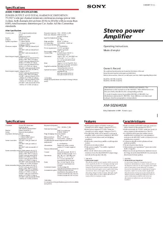 Mode d'emploi SONY XM-4026