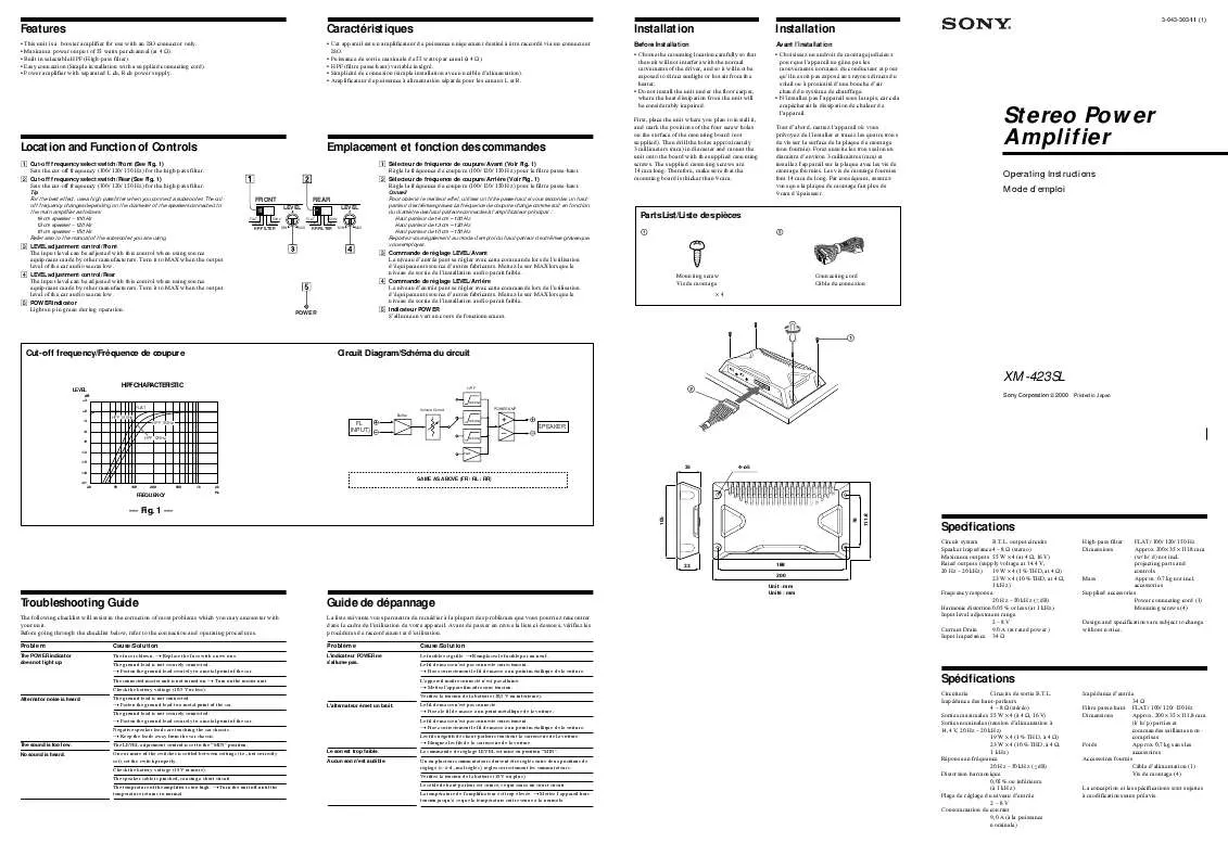 Mode d'emploi SONY XM-423SL