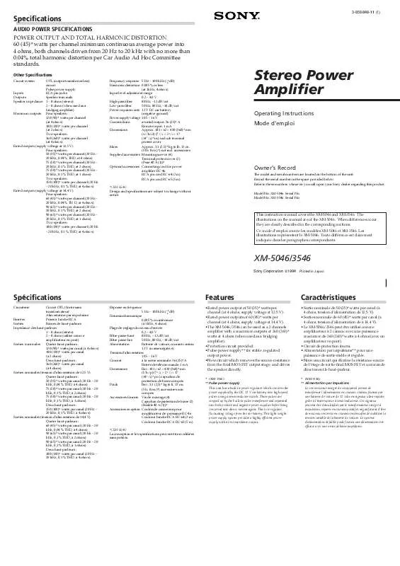 Mode d'emploi SONY XM-5046