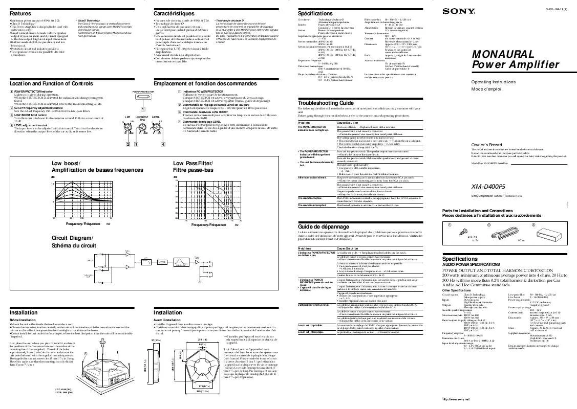 Mode d'emploi SONY XM-D400P5