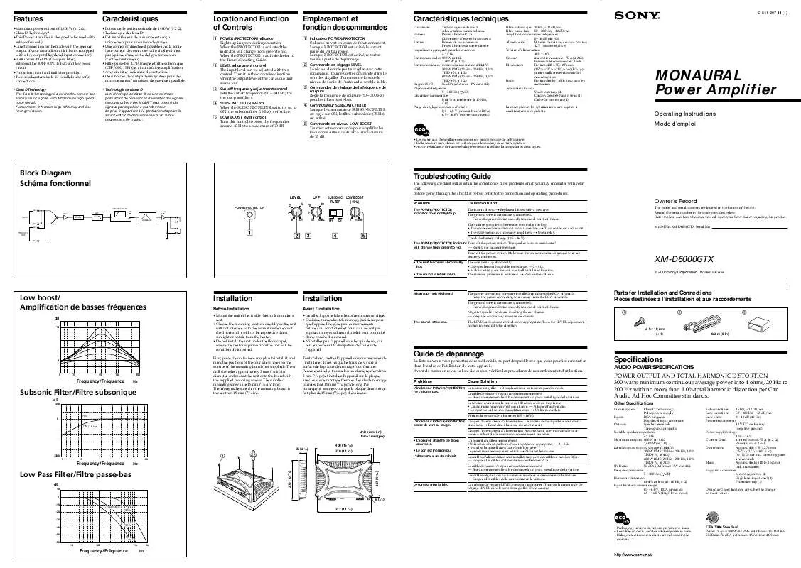 Mode d'emploi SONY XM-D6000GTX