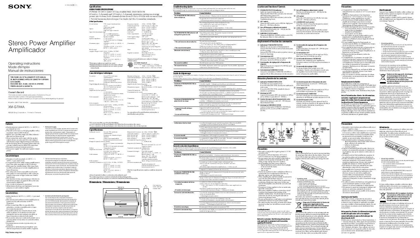 Mode d'emploi SONY XM-GTR4A