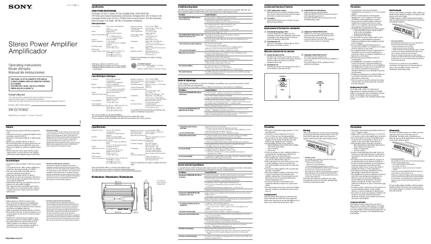 Mode d'emploi SONY XM-GTX1852