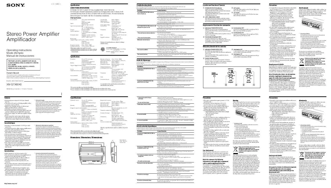 Mode d'emploi SONY XM-GTX6040