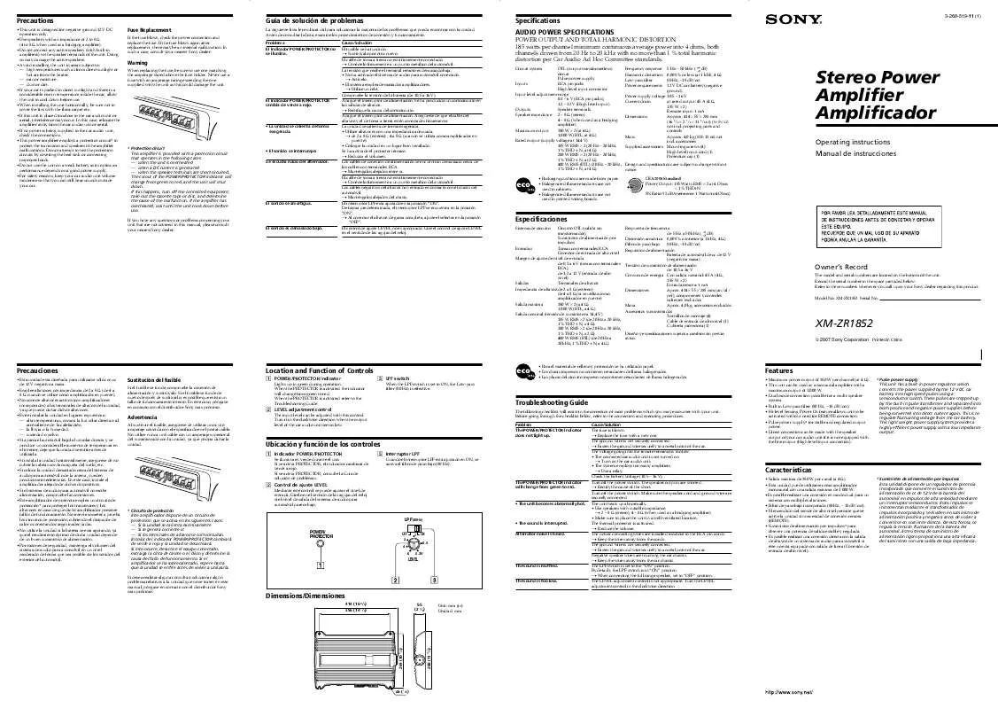 Mode d'emploi SONY XM-ZR1852