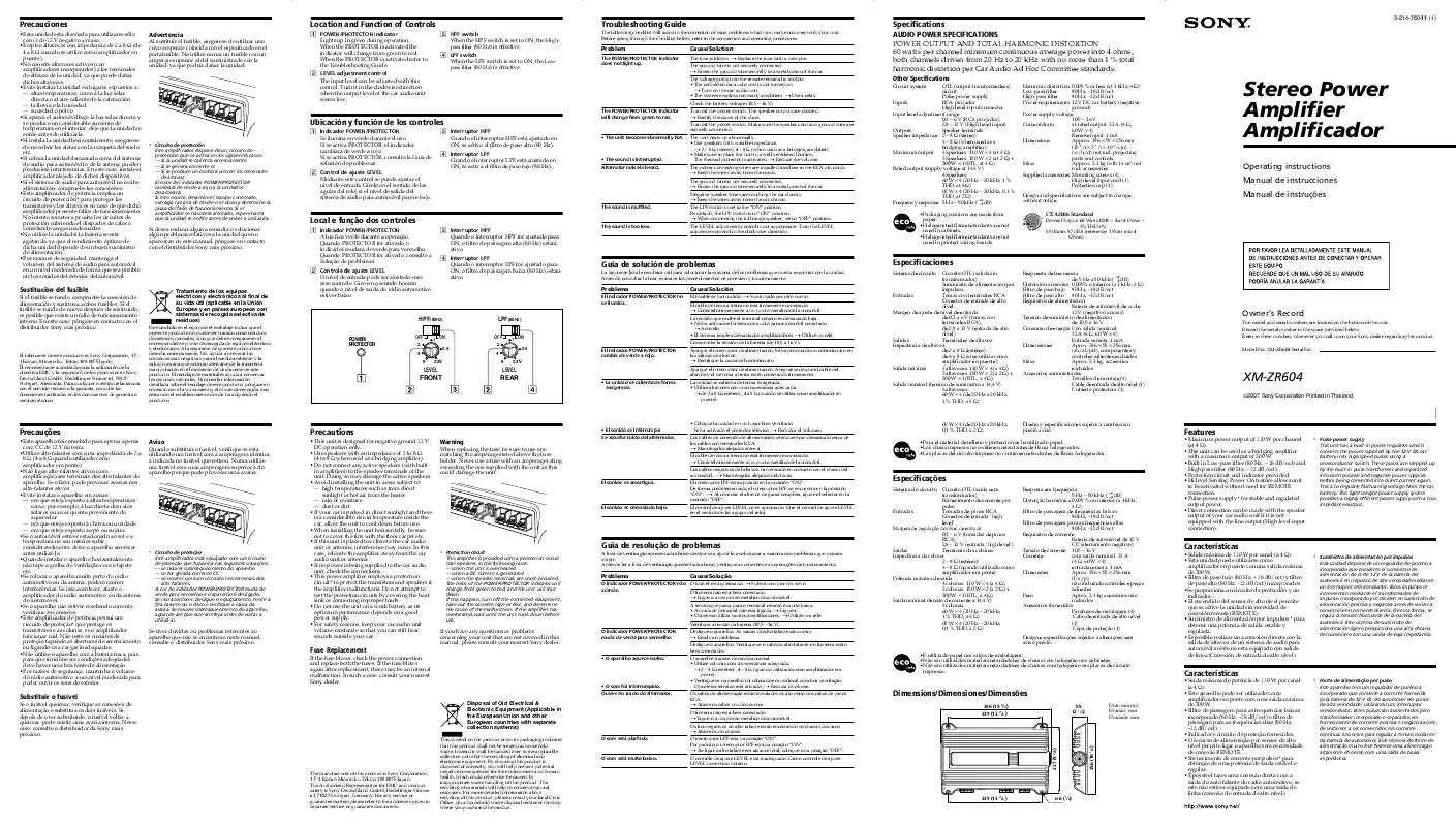 Mode d'emploi SONY XM-ZR604R