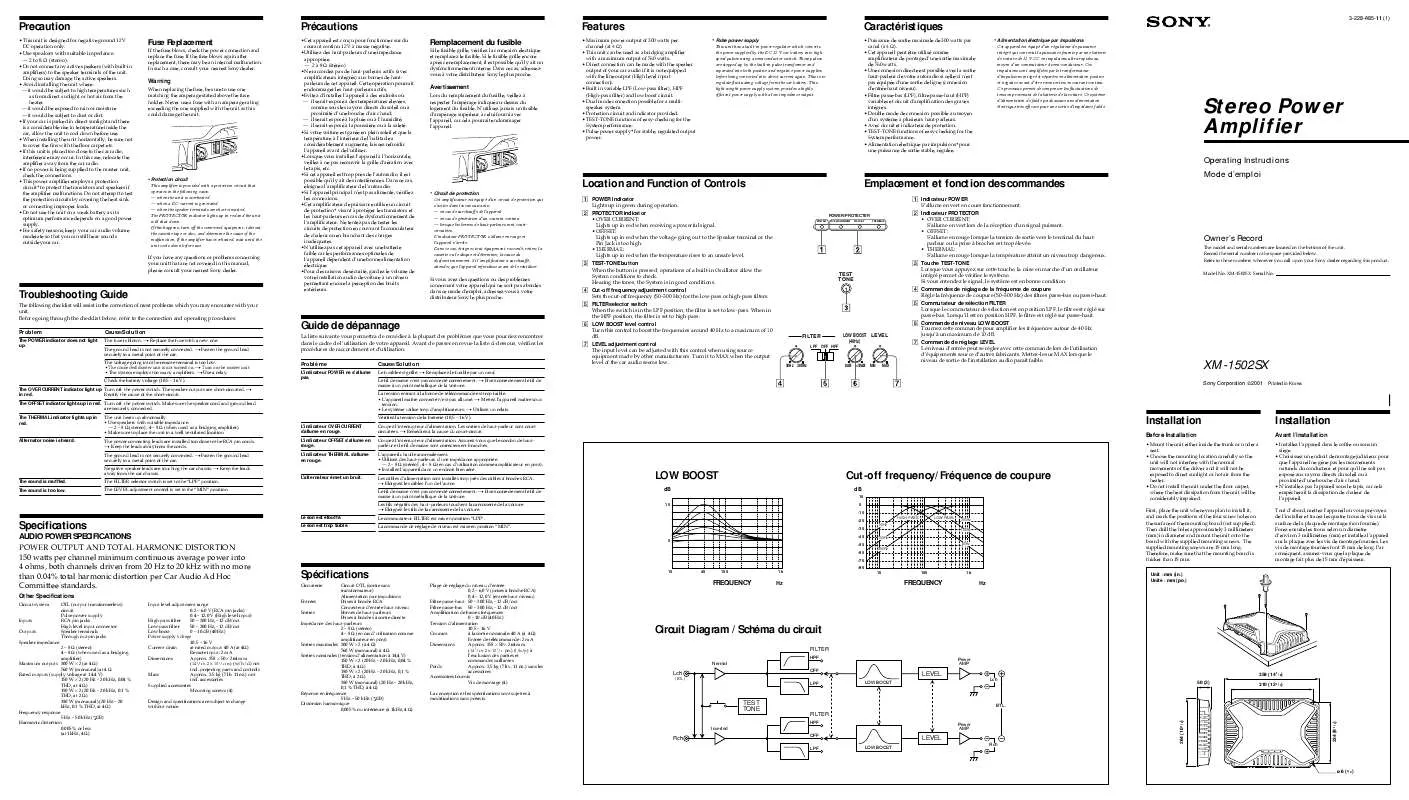 Mode d'emploi SONY XM-1502SX